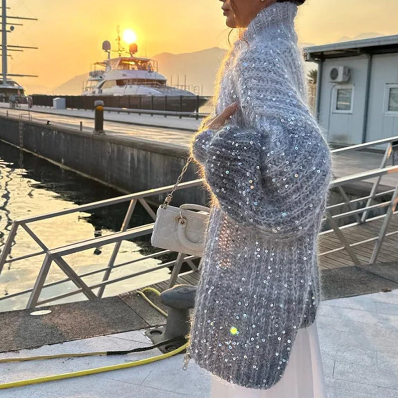 Chaqueta de punto con lentejuelas unidas