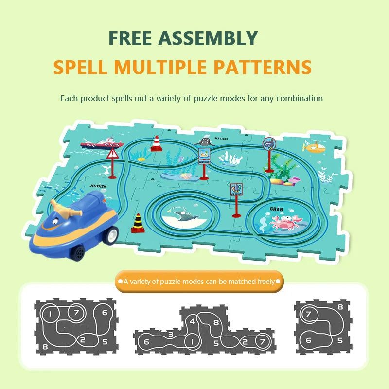 Educational circuit puzzle with electric vehicles 
