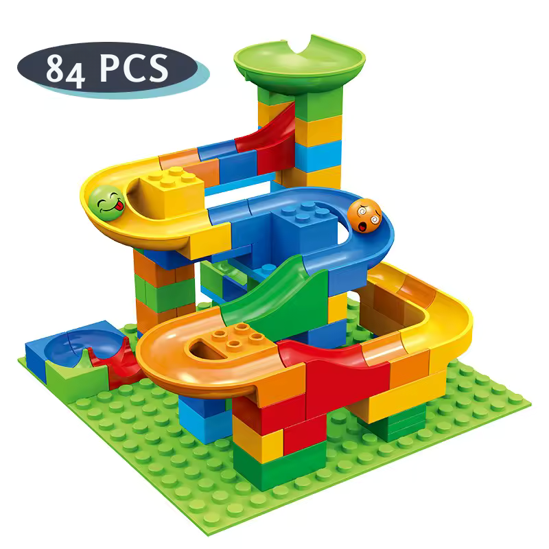 Gioco di costruzione con circuito di biglie modulare 