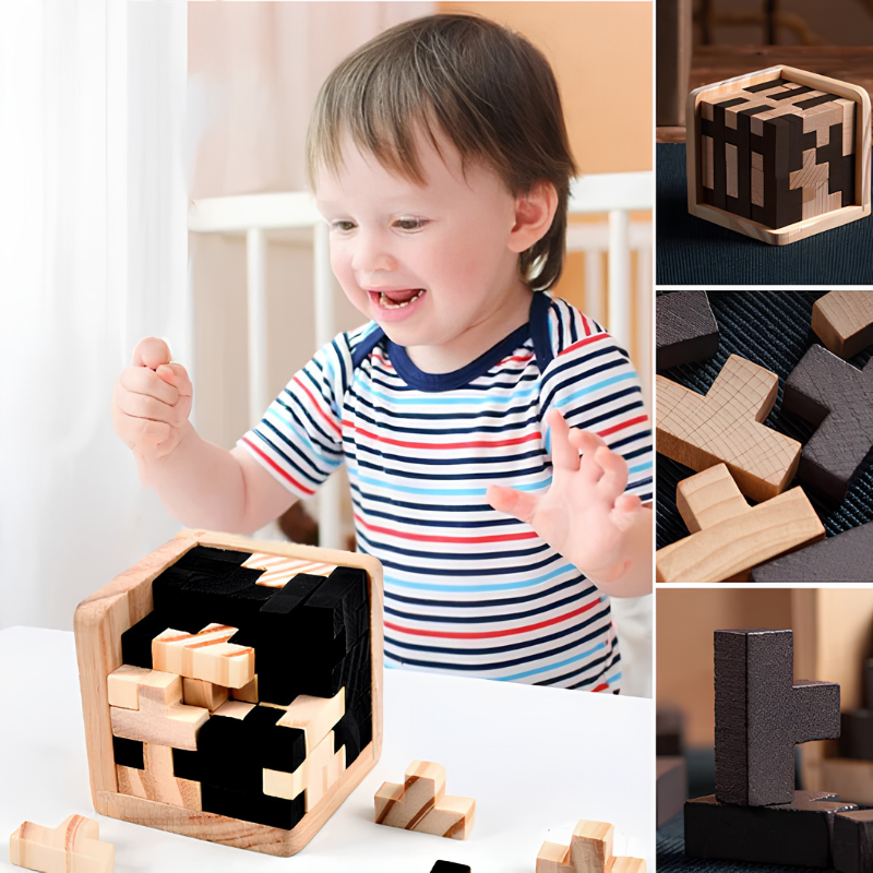 Cube puzzle 3D en bois – jeu de logique pour enfants