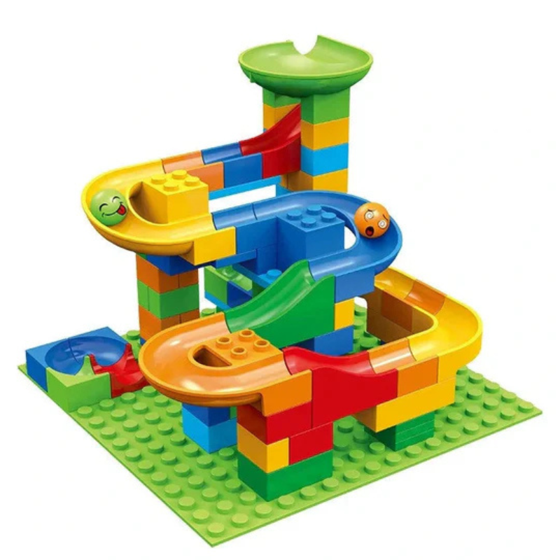 Gioco di costruzione con circuito di biglie modulare 