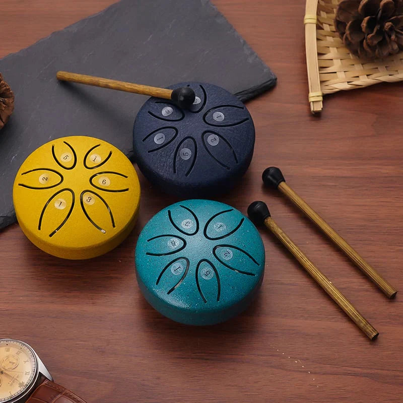Mini relaxing drum with soothing sounds integrated 