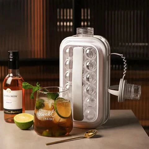 2-in-1 bottle with integrated ice cube mold 